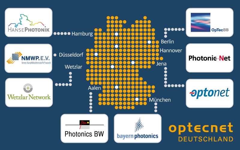 Deutschlandkarten mit den regionalen Mitgliedern vom OptecNet Deutschland e.V.